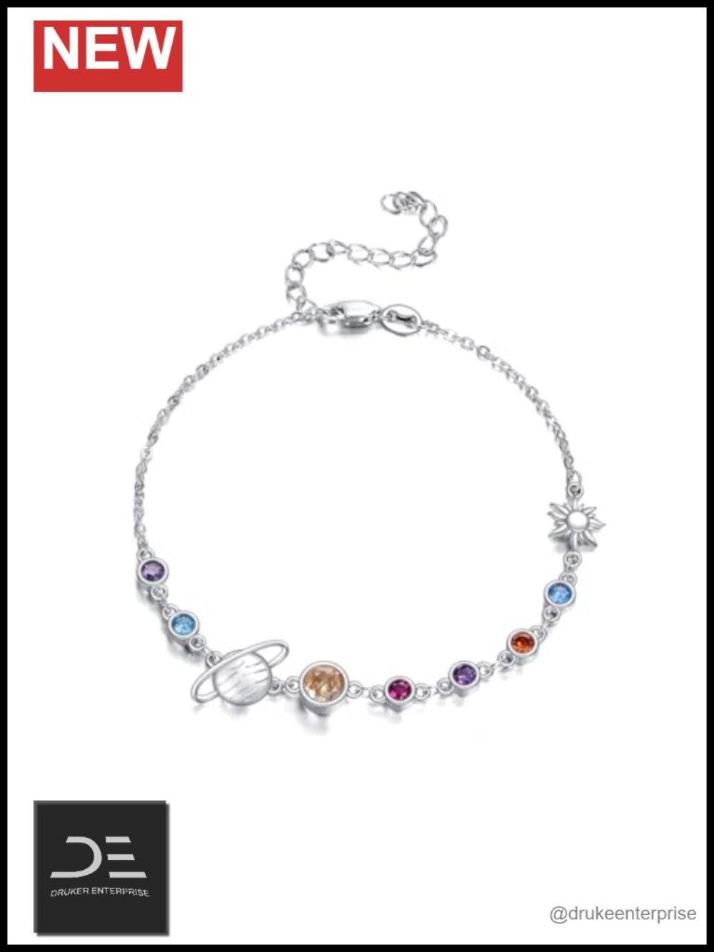 Sterling Silver Solar System Planet Charm Bracelet Space Jewelry for Women